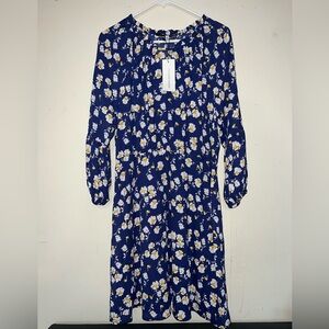 NWT Collective Concepts Blue Floral Quarter Peasant Sleeve Midi Dress Sz Large